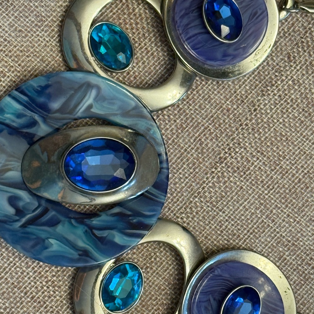 Blue And Silver Geometric Statement Necklace - image 2